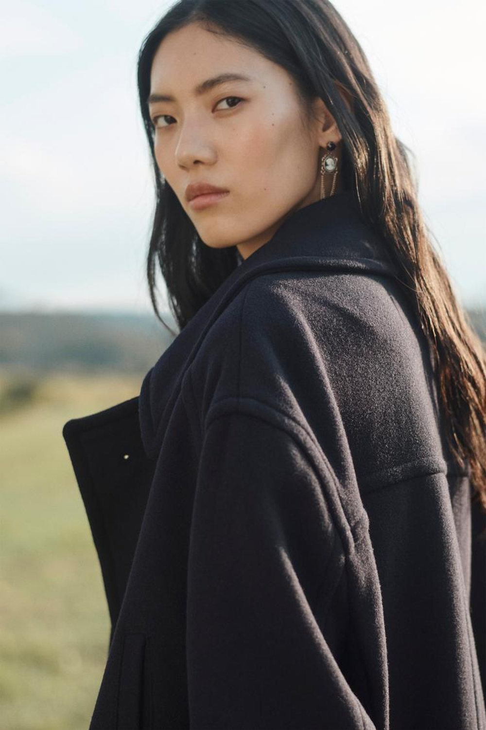 ZARA ПАЛЬТО ИЗ СМЕСОВОЙ ШЕРСТИ, ТЕМНО-СИНИЙ