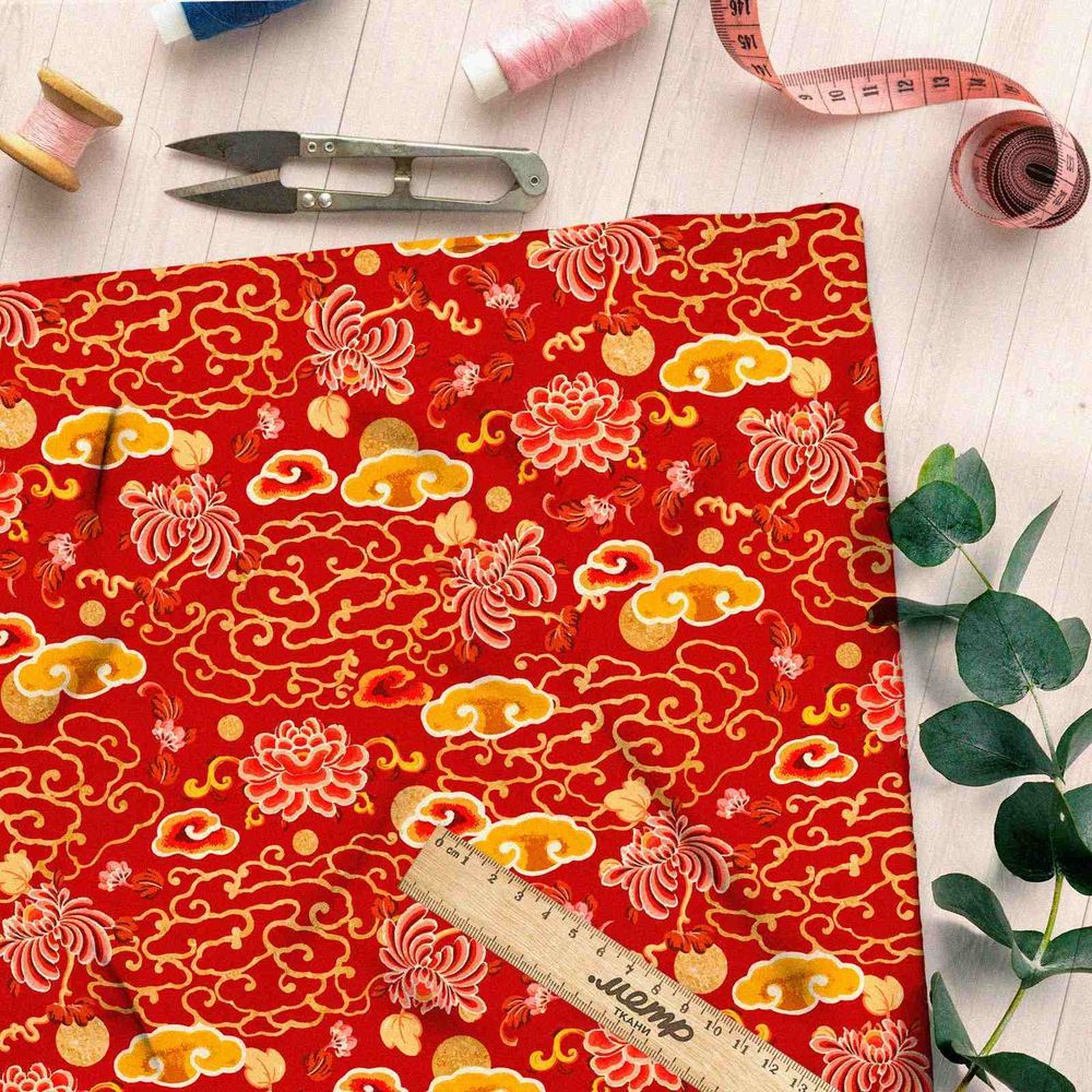 Ткань габардин японский мотив