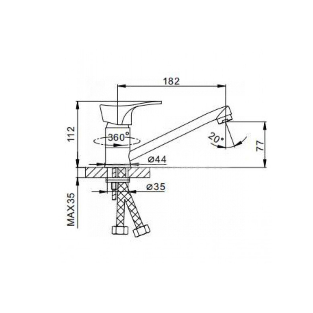 Смеситель для кухни 35к F4514-В FRAP (плоский пов.излив, п/шпильку, хром, силумин)