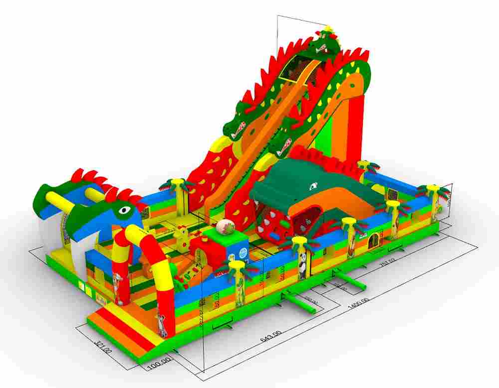 Коммерческий надувной батут «Змей Горыныч» с механизированной головой 14*8*7 м