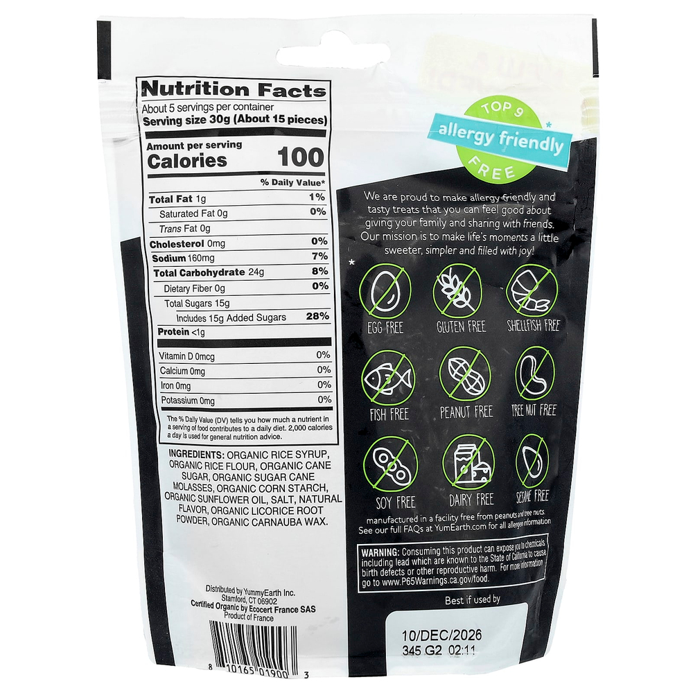 YumEarth, Солодка без глютена, черная, 142 г (5 унций)