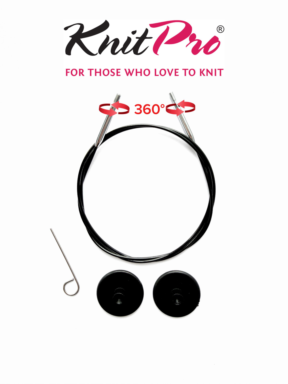 Набор поворотных тросиков для съемных спиц, длина около 60/80/100см, заглушки 6шт, KnitPro, 10673,4,5