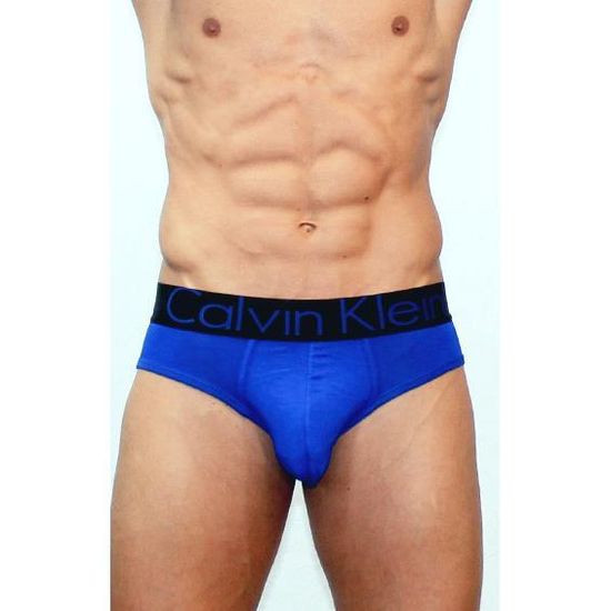 Мужские трусы брифы синие с черной резинкой Calvin Klein Black Waistband (Модал)