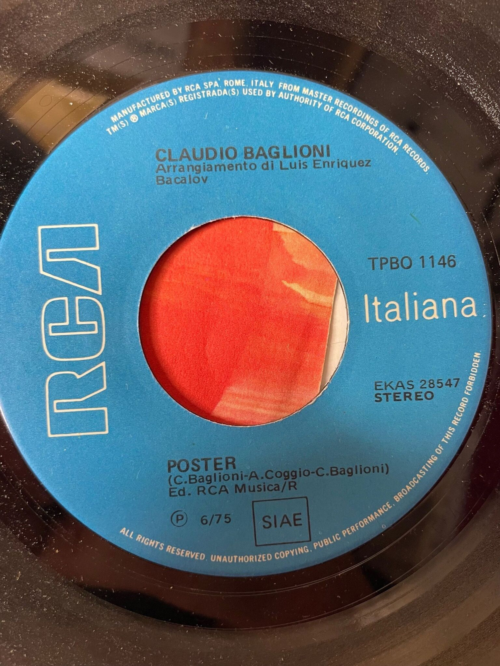 Винтажная виниловая пластинка LP Claudio Baglioni Sabato Pomeriggio 7 дюймов (Italy 1975)
