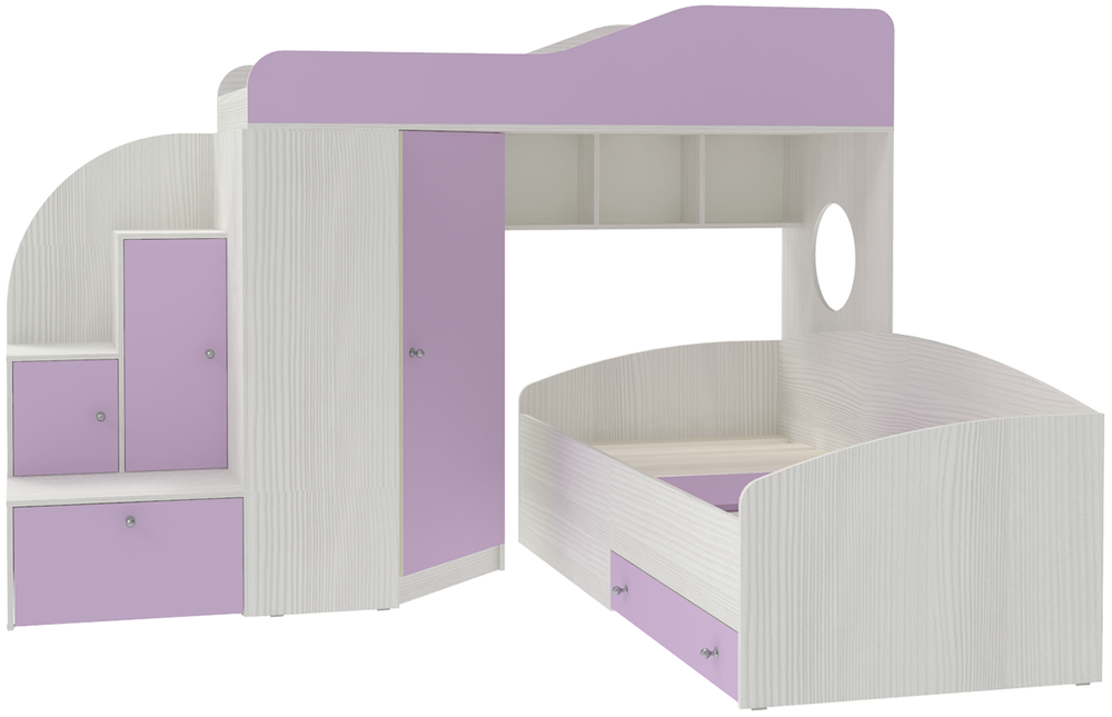 Кровать-чердак КарИВи Кадет 2 Белое Дерево Ирис