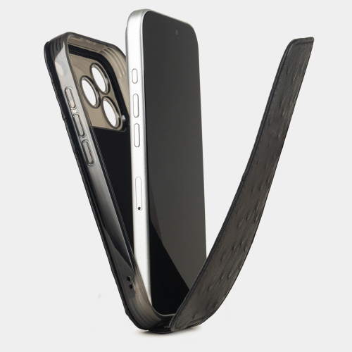 Чехол для iPhone 17 Pro - кожа страуса, черный