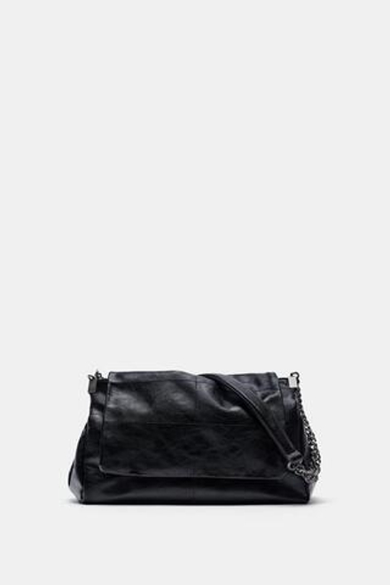 ZARA СУМКА ЧЕРЕЗ ПЛЕЧО С КЛАПАНОМ, ЧЕРНЫЙ