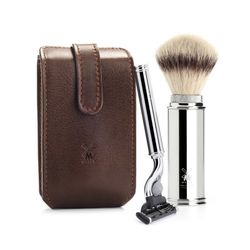 Дорожный бритвенный набор MUEHLE, чехол из натуральной коричневой кожи, дорожный помазок, дорожная бритва Mach3 (RT 2 M3)