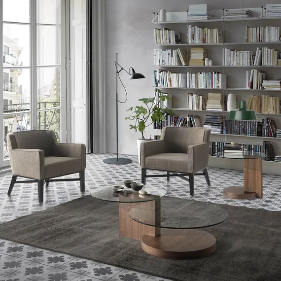 Журнальный столик Angel Cerda 2036, Ø80 см, стекло, орех