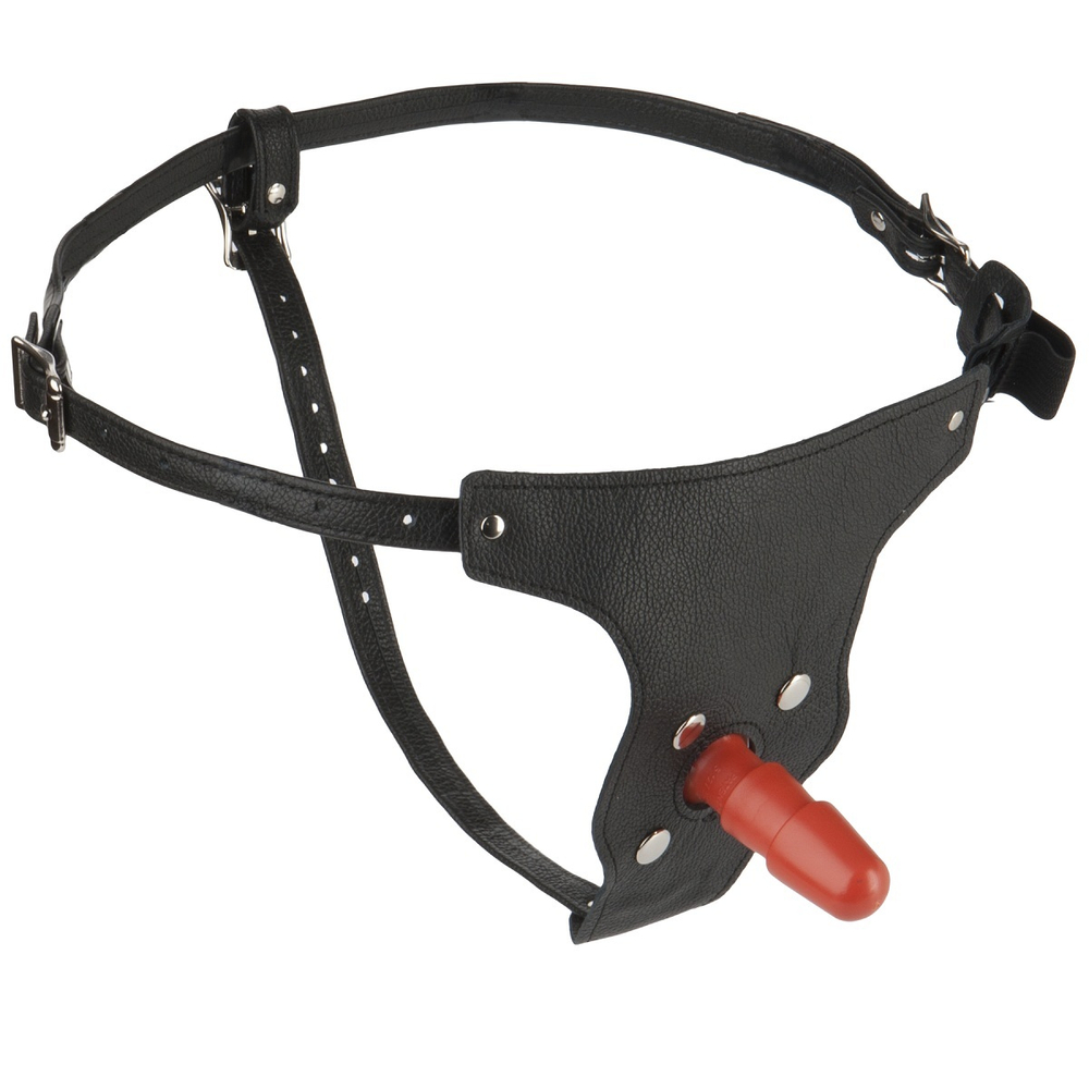 Кожаные трусики унисекс со штырьком для фиксации насадок-фаллопротезов Harness, Vac-u-lock