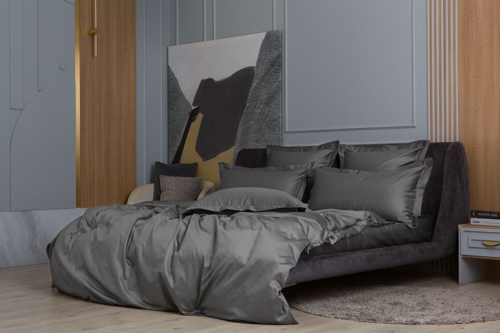 Простыня на резинке 160х200x40 German Grass Graphite Allure серая