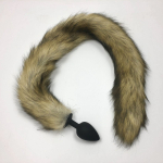 Черная анальная пробка с длинным лисьим хвостом (Цвет: коричневый)