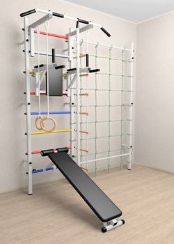 Шведская стенка Sv Sport усиленная 611 (Турник стандарт/Брусья/Скамья/Канат/Kольца/Лестница/Канатный лаз/Сетка)