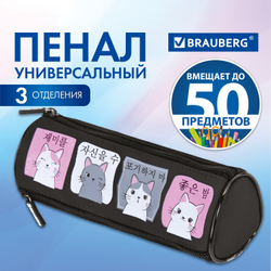 Пенал мягкий BRAUBERG, 3 отделения, нейлон, 21х7х7 см, "Anime Cats", 271580