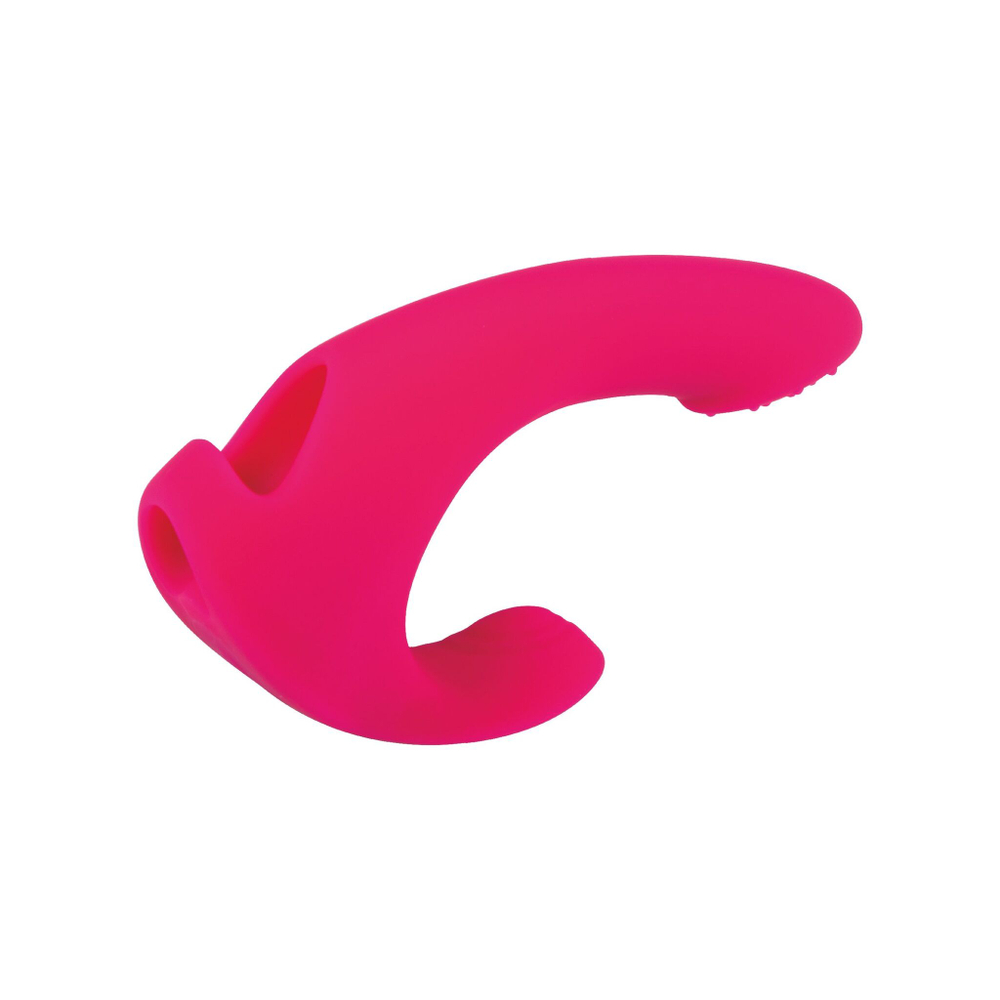 Розовый изогнутый вибратор со стимуляцией клитора - 11,1 см. (Цвет: розовый)