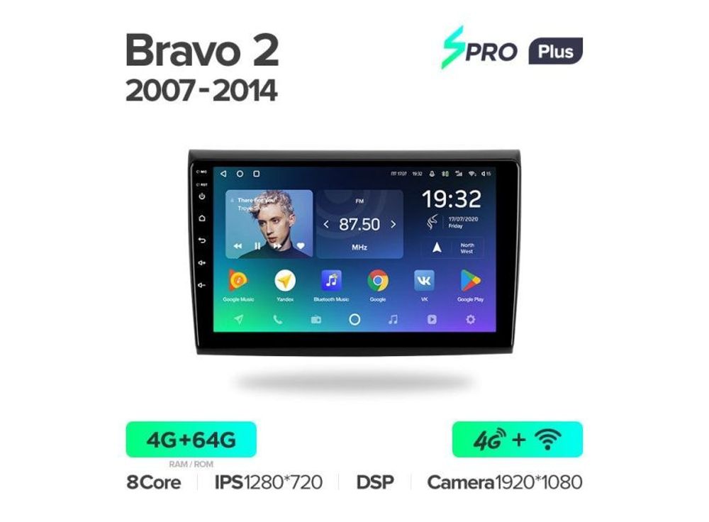 Магнитола Teyes SPRO Plus 4-64 Fiat Bravo 198 2 II 2007 — 2014 9.0&quot;