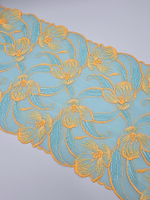 Вышивка на сетке среднеэластичная Мятно-бирюзовый/оранжевый К724 правая