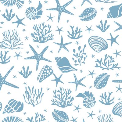 Морские ракушки, кораллы и морские звезды