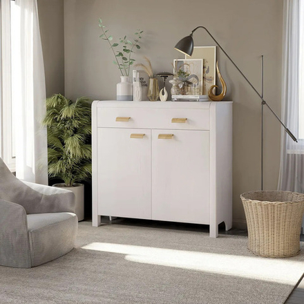 Комод Мадейра из массива сосны с дубовыми ручками, белый