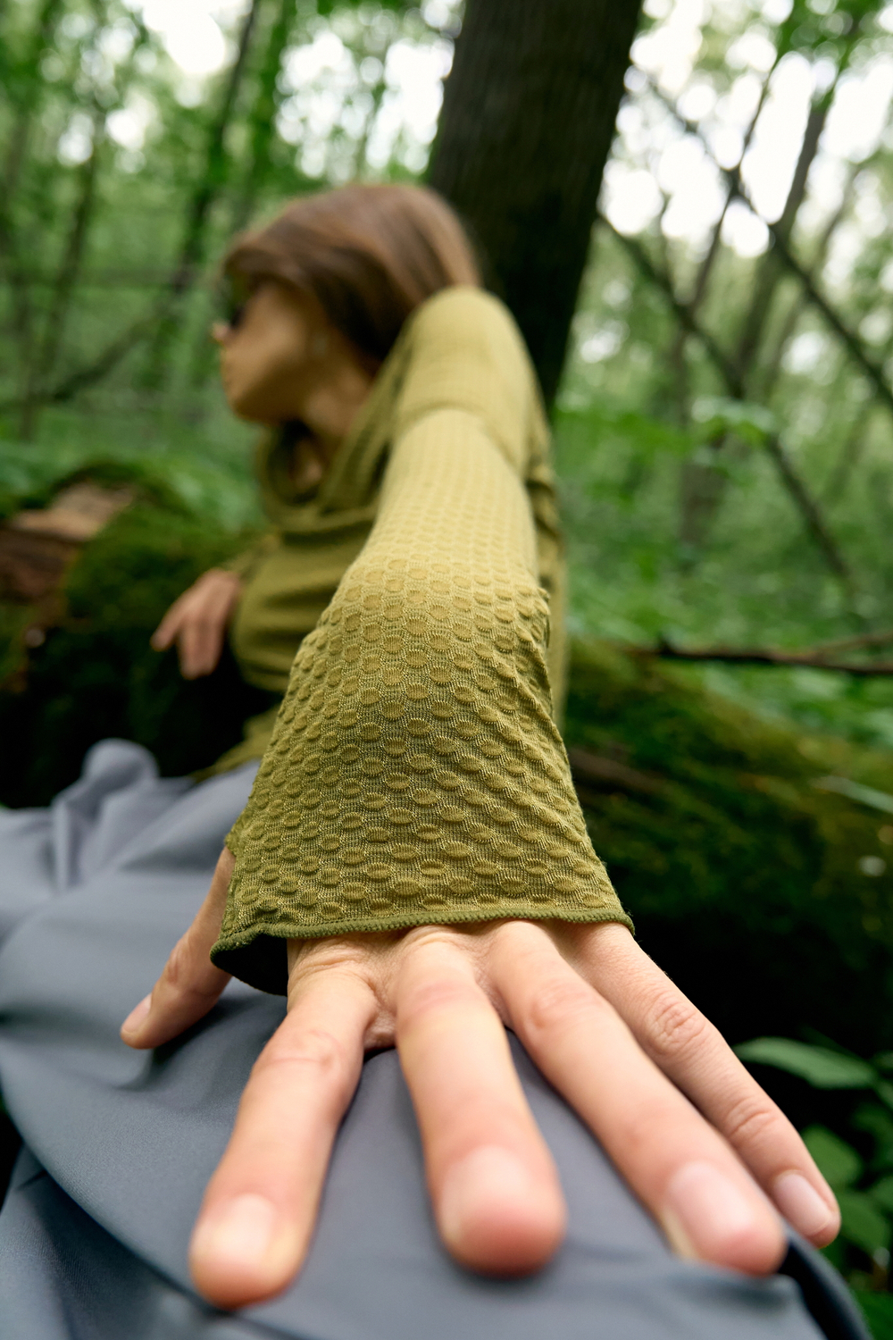 Лонгслив Nothomme Blue Wool Jacquard Mesh T-shirt "Olive Green" Women's