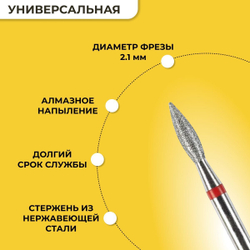 Набор алмазных фрез для маникюра и педикюра "Пламя 2.1" мелкая зернистость, 5шт