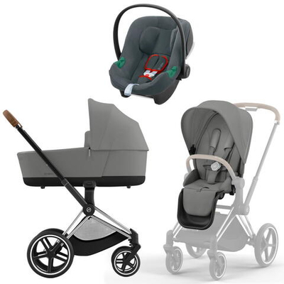 Коляска 3 в 1 Cybex Priam IV Chrome Brown complete и автокресло Aton B2 i-Size Steel Grey Mirage Grey