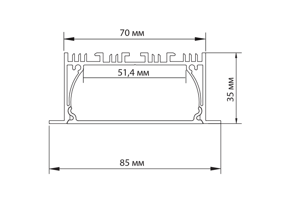 Врезной алюминиевый профиль,   85х35х2000. Цвет: Анодированное серебро, Серия:DN8ALE