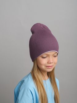 Шапка вязаная хлопковая ТВИНС(Лаванда, виноград)