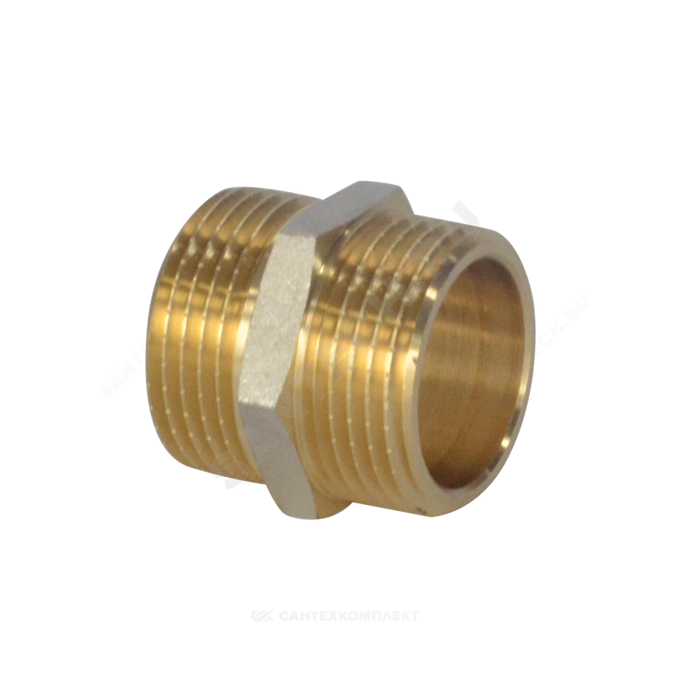 Ниппель латунь никель Ду 32 (1 1/4") НР 9022 ГОСТ 32585-2013 Aquasfera 9022-04