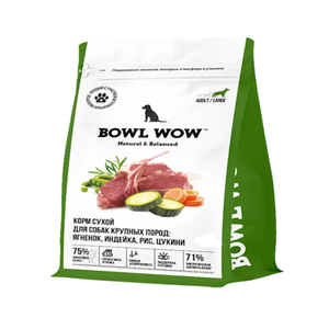 Сухой корм полнорационный BOWL WOW для взрослых собак крупных пород с ягненком, индейкой, рисом и добавлением цукини