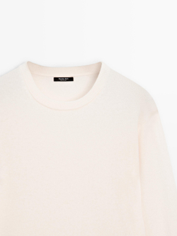 Massimo Dutti Свитер из смесовой шерсти с круглым вырезом, натуральный, кремовый