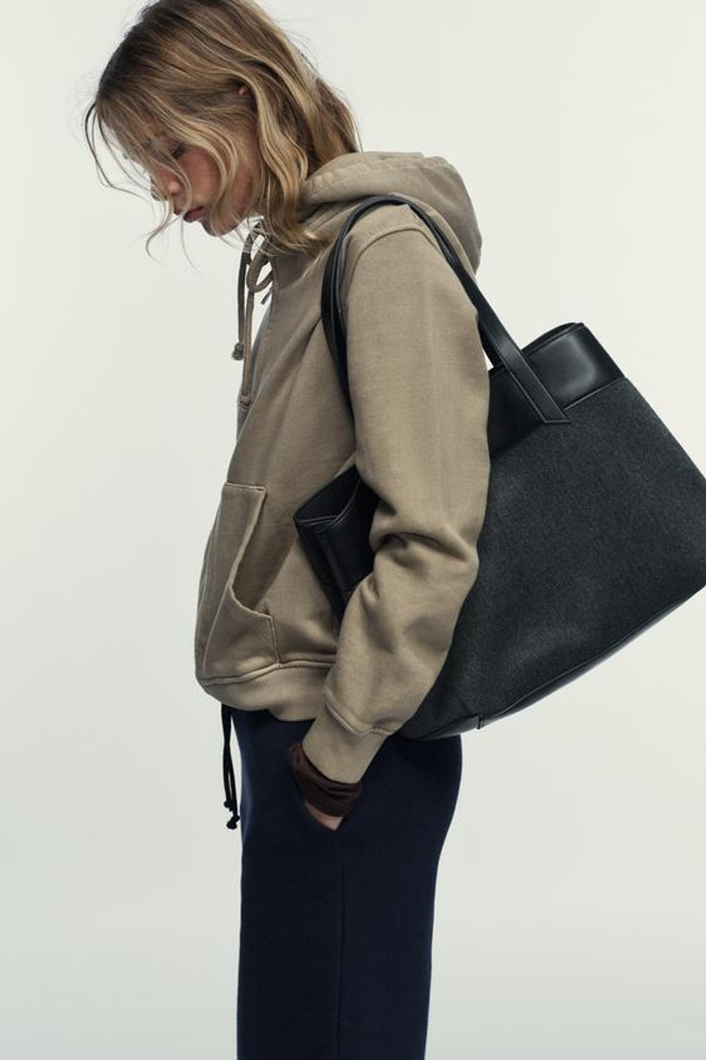 ZARA БОЛЬШАЯ СУМКА-ШОПЕР, СЕРЫЙ