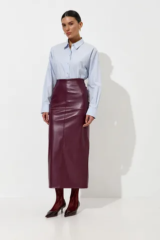 Юбка карандаш из экокожи сливового цвета