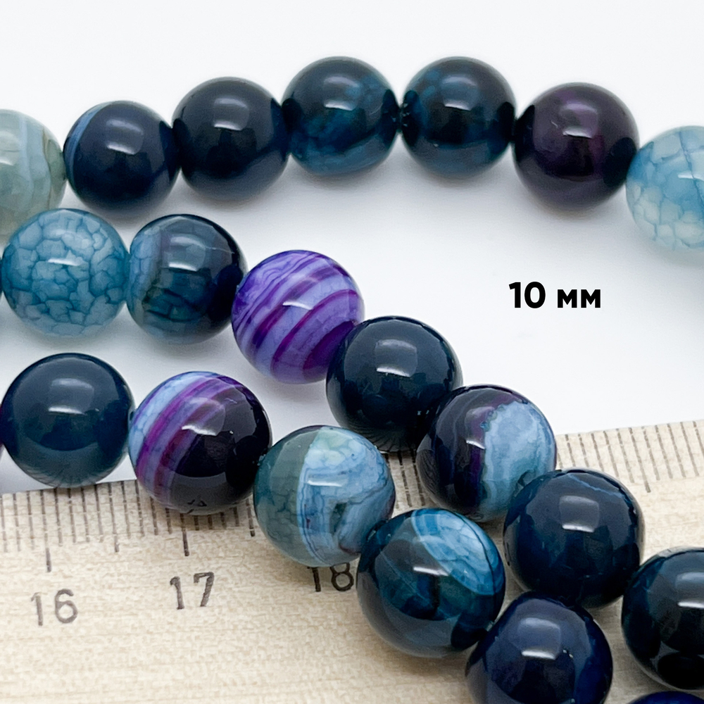 Агат тонированный зеленый+фиолетовый, диаметр 10,1-10,4 мм, цена за 18 шт (1/2 нити)