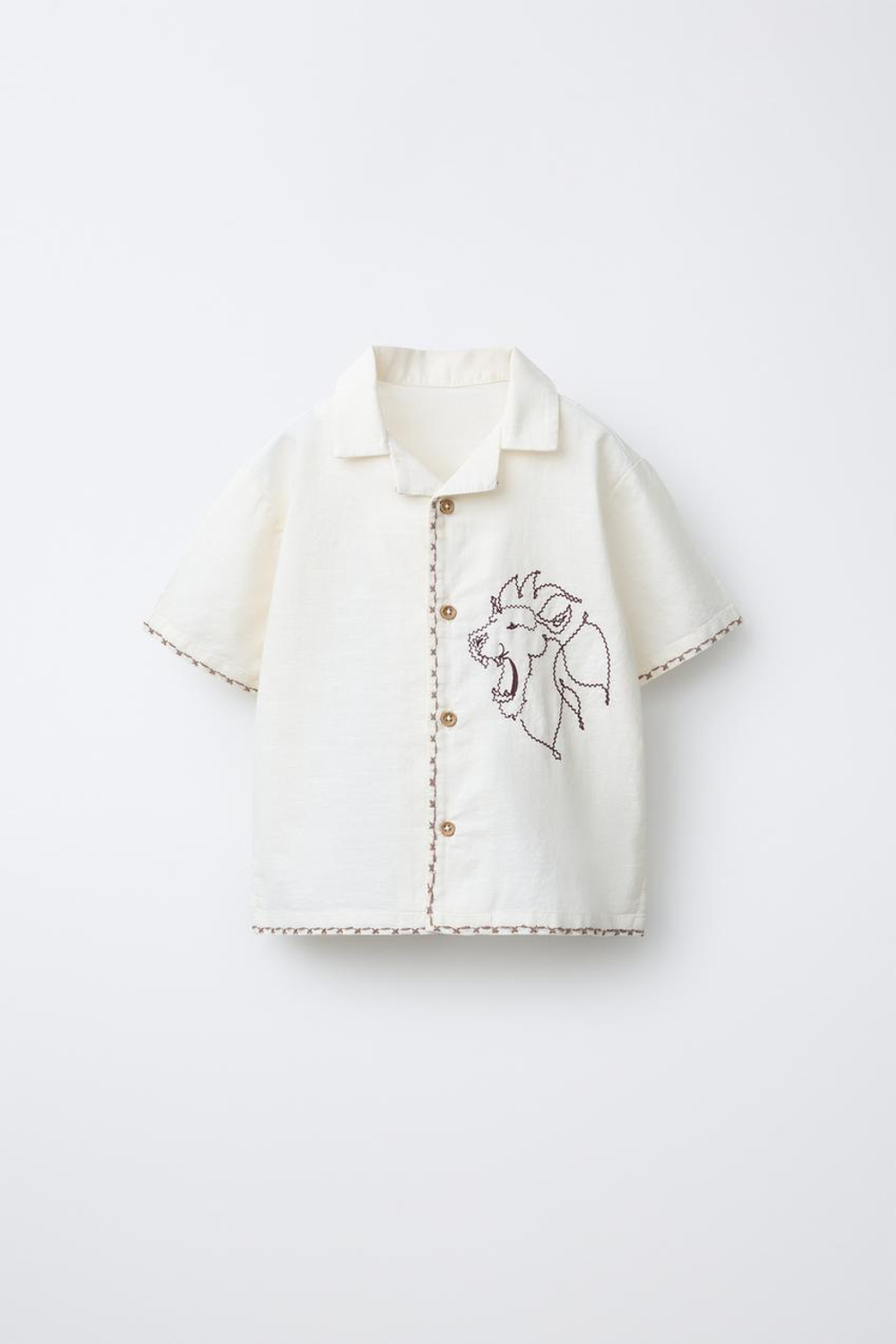 ZARA РУБАШКА С ВЫШИТЫМ ЛЬВОМ, ЭКРЮ