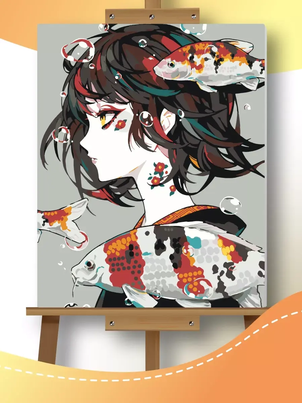 Картина по номерам на холсте девушка с рыбками Аниме 40х50