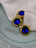 Пуговицы золотистые с камнем цвета электрик (синий)