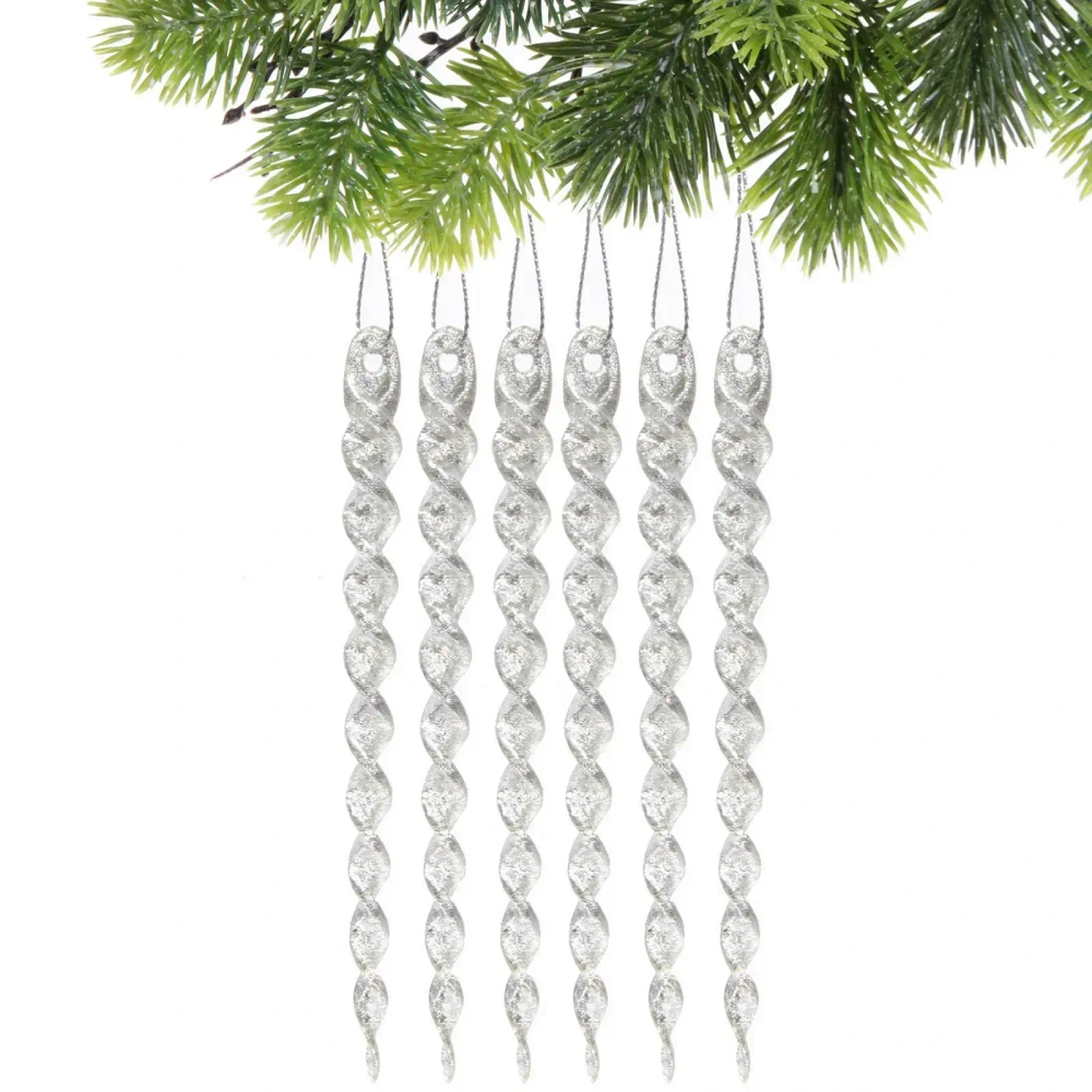 Подвеска «Волшебная сосулька» 13 см (набор 6 шт), Серебро