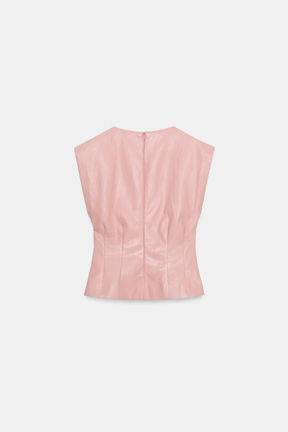 ZARA ТОП ИЗ ИСКУССТВЕННОЙ КОЖИ С ЗАЩИПАМИ НА ПЛЕЧАХ, РОЗОВЫЙ