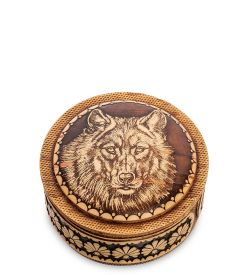 Народные промыслы BST-411/ 7 Шкатулка «Волк» (береста, тиснение)