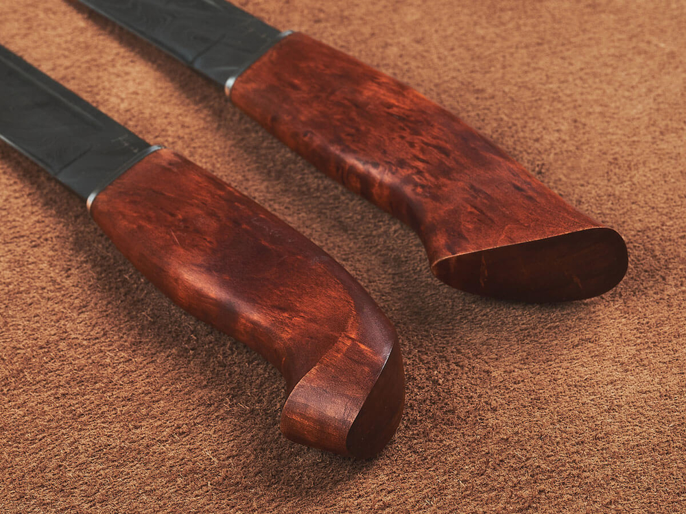 Спарка Финских ножей, дамасская сталь, рукоять мореная карельская береза