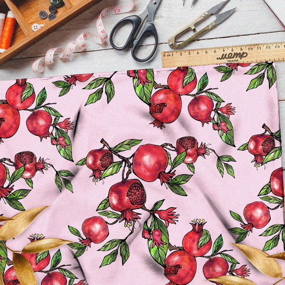 Ткань шелк Армани спелые гранаты на розовом
