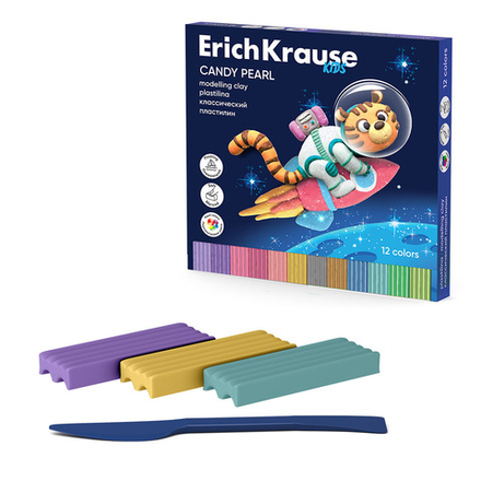 Пластилин 12цв 216гр. Erich Krause Kids Space Animals Candy Pearl со стеком