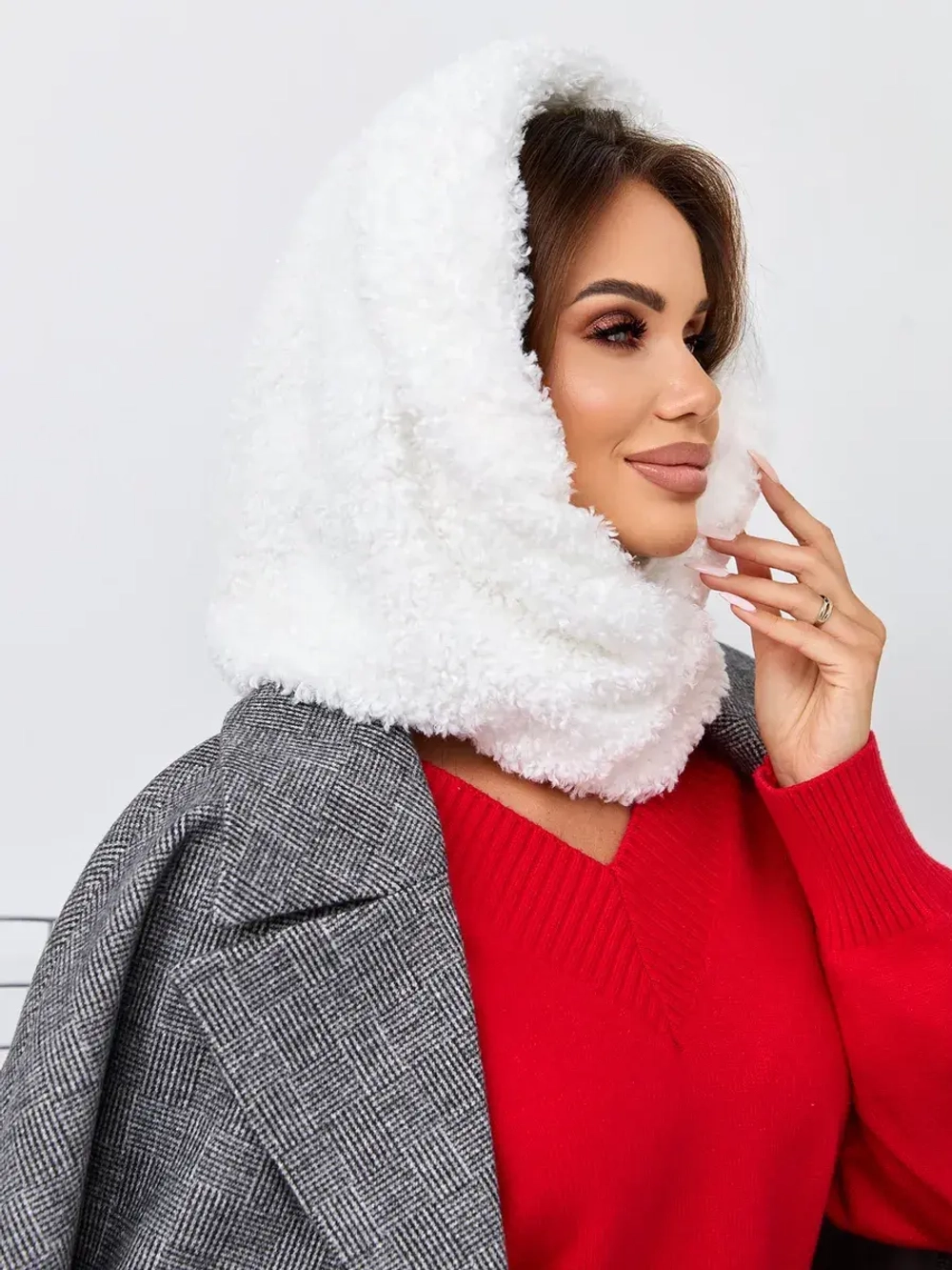 Капор зимний вязаный капюшон на флисе