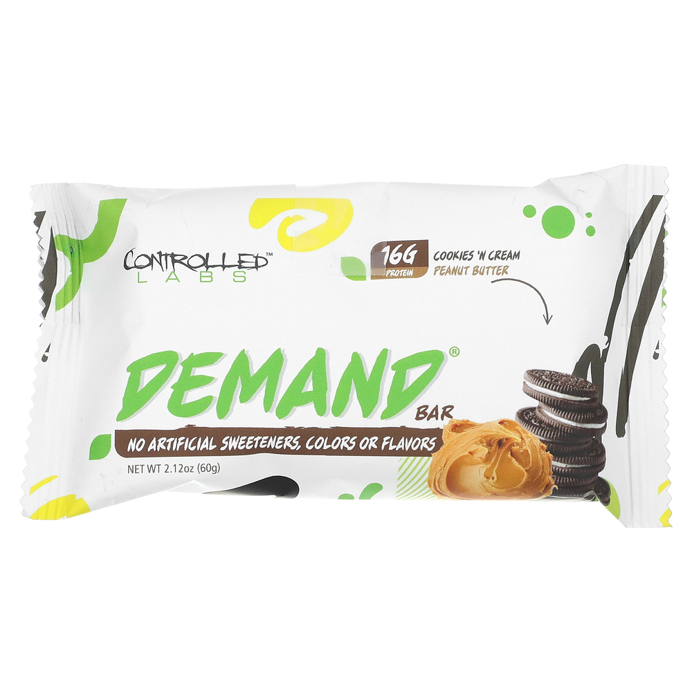 Controlled Labs, Demand Bar, Cookies N 'Cream, арахисовая паста, 12 батончиков по 60 г (2,12 унции)