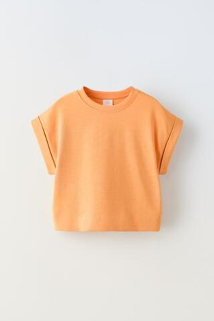 ZARA ФУТБОЛКА С ОТВОРОТАМИ НА РУКАВАХ, МЕДНЫЙ