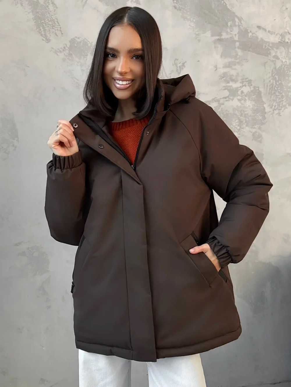 Куртка весенняя удлиненная с капюшоном