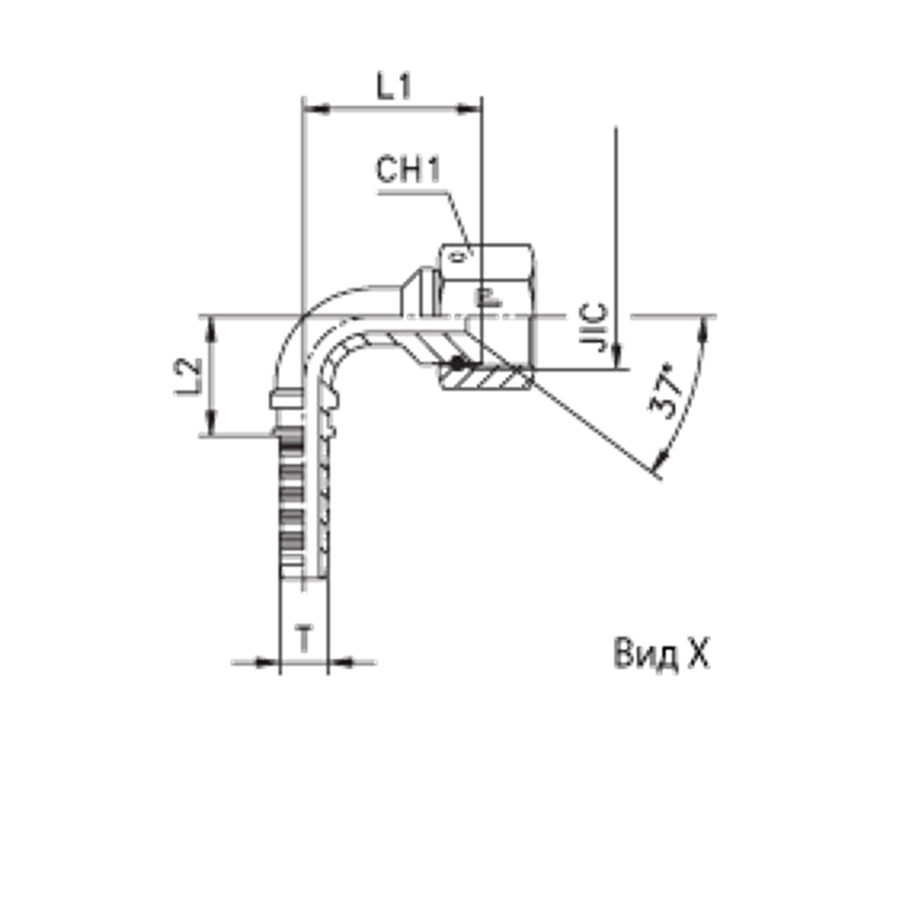 Фитинг DN 06 JIC (Г) 9/16 (90) (накидная гайка)