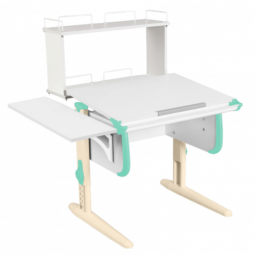 Растущая парта Дэми СУТ 24 с задней двухъярусной полкой СУТ.14.250 и боковой полкой СУТ.24.230 (1020×880 мм)