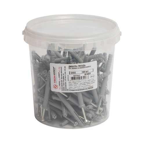 Дюбель-гвоздь 6х60 мм потайная манжета 100 шт Tech-krep